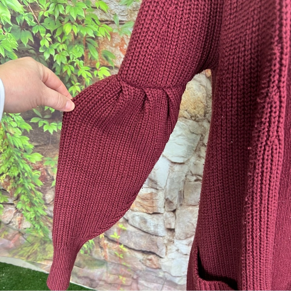 KNITTED & KNOTTED Cranberry Ribbed Open Cardigan, S - Picture 3 of 11